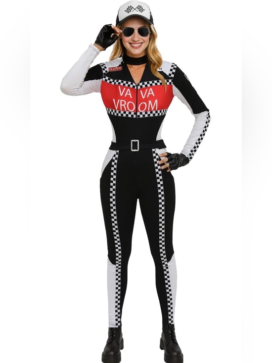 Va Va Voom Pants - Va Va Voom Black, White & Red Racing-Style Jumpsuit